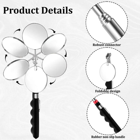 12 Pack Telescoping Inspection Mirrors Set With 29 Inch Extendable Handles, 360 Rotate, product details view.