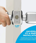 Multi Function Electronic Door Knob With Lock And Key Plus Keyless Keypad TL 111 in brushed nickel being installed