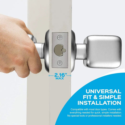 Multi Function Electronic Door Knob With Lock And Key Plus Keyless Keypad TL 111 in brushed nickel being installed