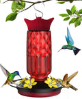 Hanging Hummingbird Feeder With Five Flower Shaped Feeding Ports 16 Oz Bird Feeder Bee Proof Design Built In Ant Moat Outdoor Garden Decor