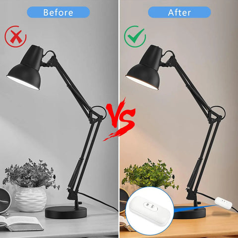 Before and after lighting setup with Three Pack Inline Cord Switches For Lamps And LED Lighting 250V 6A White Inline Lamp Switches