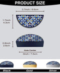 Product size with Blue Moroccan Pattern Boho Cabinet Handles Two Pack 3 Inch Hole Center Semicircle Drawer Pulls in black finish.
