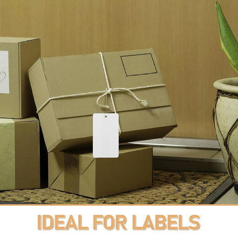 Blank White PVC Hanging Tags With Lanyard Waterproof 100 Pcs on cardboard box for shipping labeling
