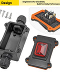 Waterproof Inline Rocker Switch Box For 12V To 24V Systems, 20A Lighted On Off Switch, outdoor controller parts with PG9 cable glands.