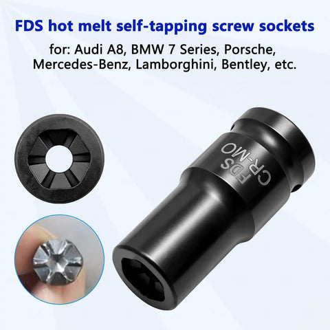 FDS hot melt self-tapping screw socket for electric vehicles, 1/2 inch drive, precision cut, designed for luxury cars.