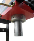 Close-up of the cylinder of a 20 Ton Air Powered Hydraulic Shop Press Featuring Deluxe Sliding Carriage Precision Pressure Gauge.