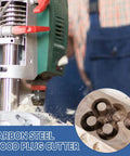 Top Tier Half Inch Shank Carbon Steel Wood Dowel Plug Cutter Kicks Out Perfect Pocket Hole Plugs Quick With A Clever Open Valve Design And Razor Sharp Shear Angle Built Hella Tough For Weekend Warriors in action cutting wood.