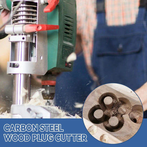 Top Tier Half Inch Shank Carbon Steel Wood Dowel Plug Cutter Kicks Out Perfect Pocket Hole Plugs Quick With A Clever Open Valve Design And Razor Sharp Shear Angle Built Hella Tough For Weekend Warriors in action cutting wood.