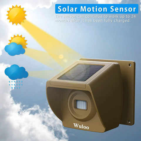 Wireless Driveway Alarm System With Outdoor Motion Sensor showing weatherproof solar panel.