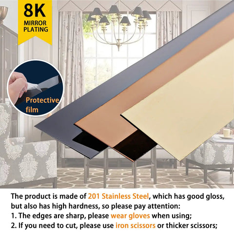Slick Self Adhering Stainless Steel Black Metalized Wall Trim Molding With Mirror Like Finish in a room setting