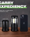 Collapsible Camping Lantern 4 Pack Battery Operated LED Super Bright Light next to smartphone for size comparison