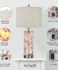 27.5 Inch Coastal Glass Table Lamps Set Of 2 With Seashells And Fairy Lights, 3 Way Dimmable Touch Lamps With USB Ports, beige shade