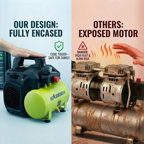 Hasienda 2 Gallon Quiet Air Compressor With Touch Safe Encased Design And Ergonomic Handle Lightweight Oil Free For Home Auto Care Painting And Woodworking Brushless Motor