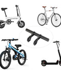 Bike Handlebar Extender With Dual Clamp Mount shown alongside various bicycles and scooter.