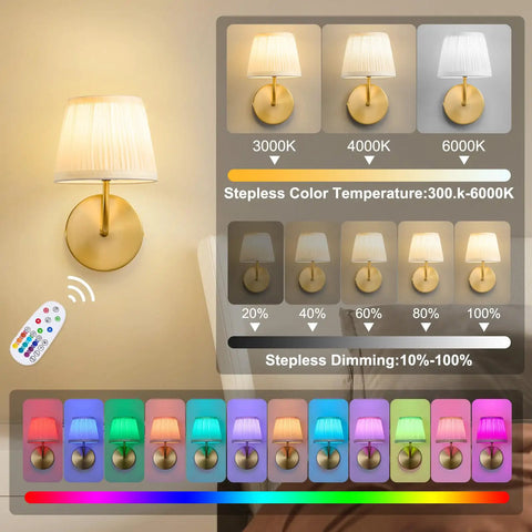 Top Tier Battery Operated Wall Sconces With Wrinkle Free Fabric Shade And Handy Remote Control For Chill Ambient Bedroom Lighting Modern Room Upgrade Set featuring remote and adjustable color temperatures.