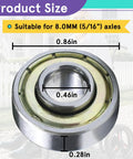 Close-up of Universal 8mm Wheelchair Caster Bearings Replacement Set for Rollators and Transport Chairs dimensions shown.