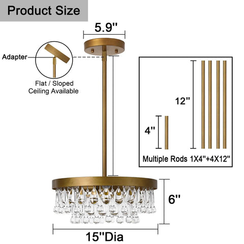 Modern Black Crystal Raindrop Chandelier Dope Round Tiered Pendant Light Fixture with dimensions and rods.