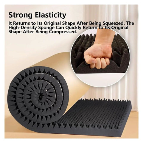 Killer Self Adhesive Egg Crate Acoustic Foam Panels 2 CM Thick Soundproofing Foam showing elasticity and compression recovery.