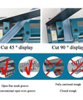Heavy Duty Manual Double Groove Rail Cutter With Fifty Centimeter Ruler, Sharp High Speed Steel Blades showing 45° and 90° cut displays.
