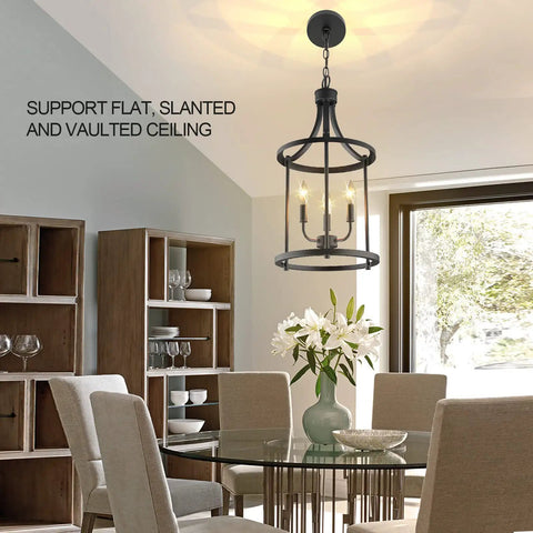 Cozy Farmhouse Black 3 Light Chandelier Pendant Lighting With Open Frame Design For Dining Room Kitchen Island Foyer And Entryway Matte Black Rustic Hanging Light Fixture With Modern Country Vibe