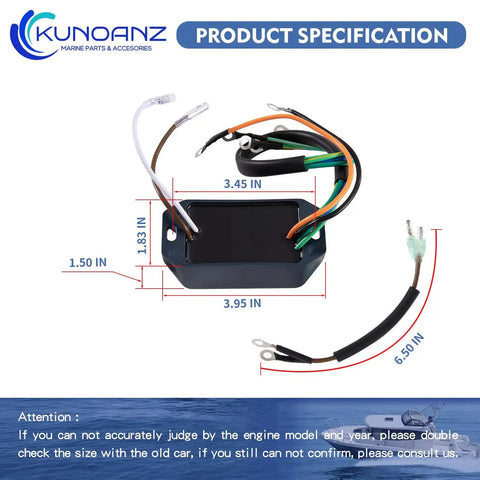 Dimensions of Mercury Switch Box CDI Power Pack for Outboard Motors 4 to 20 HP 2 Cylinder Replacement Fits 110 Series 6222A1