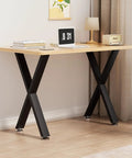 Beefy Heavy Duty Black X Shape Coffee Table Legs 16H X 11.7W, Metal Bench Style Base with adjustable feet, installed under desk