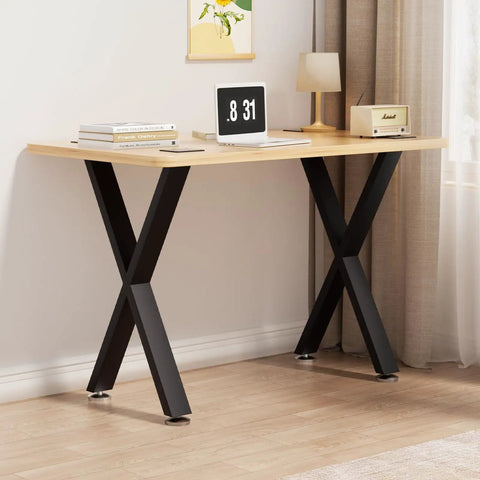 Beefy Heavy Duty Black X Shape Coffee Table Legs 16H X 11.7W, Metal Bench Style Base with adjustable feet, installed under desk