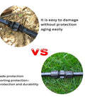Comparison of Ten Pack Half Inch Drip Irrigation Barbed Coupling Connectors on soil vs grass with protection features