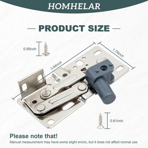 Soft Close Pivot Hinges With Screws For Closets, Bookcases, Cabinets And Sink TipOut Doors 50 Degree Opening Model LD022050SC Space Saving Furniture Hardware For Home Cabinets And Display Units, close-up of hinge and screws with measurements.