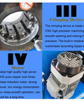 Heavy Duty Electric Vertical Hose Crimper With 13 Tough As Nails Dies And Effortless Foot Pedal Control 480V crimping device and motor details.
