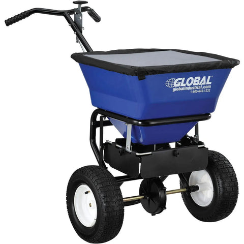 Walk Behind Universal Spreader With 100 Lb Capacity For Seed Fertilizer Salt Ice Melt, 13 Inch Pneumatic Tires, Broadcast Spreader