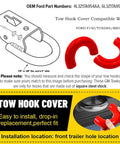 Tow Hook Cover Set For Ford F150 And Toyota Tundra, red rubber caps, installation on front trailer hitch, fits 2004 to 2025 F150.