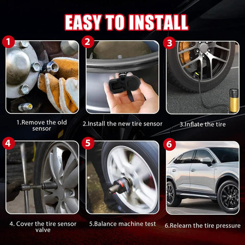 Easy installation steps for No Drama Installation 433 Mhz Tire Pressure Monitoring Sensors 4 Pack for Hyundai Kia Genesis.