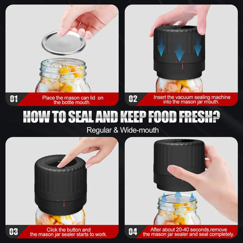 Electric Mason Jar Vacuum Sealer Kit with 10 Canning Lids, one-touch sealing demonstration step by step