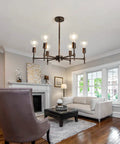 Six Light Bronze Sputnik Chandelier With Industrial Modern Matte Finish Semi Flush Mount Ceiling Light Fixture For Farmhouse Kitchen Bedroom Dining Room Living Room E26 Base in elegant living room setting