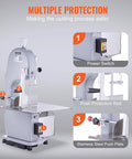 Beast 1500W Stainless Steel Meat Bandsaw For Home Butchering Countertop Bone Saw With 6 Blades safety features focus