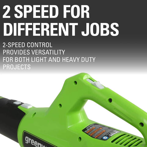 2-speed control feature for the blower in the 24V Cordless Combo Kit for versatile lawn work and projects.