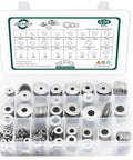 Front view of 520-piece Fender washer assortment in clear case; 23 SAE and metric sizes, 304 stainless steel.
