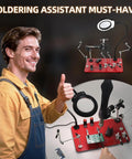 Man using Magnetic Third Hand Soldering Station with Four Arms and 12 Inch Reach, ideal for PCB and electronics repair.