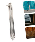 Heavy Duty Stainless Steel Sliding Gate Latch And Barn Shed Door Security Bar, vertical view with sturdy design and mount holes.