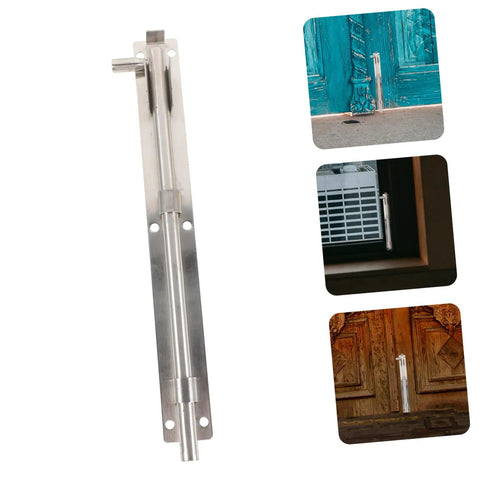 Heavy Duty Stainless Steel Sliding Gate Latch And Barn Shed Door Security Bar, vertical view with sturdy design and mount holes.