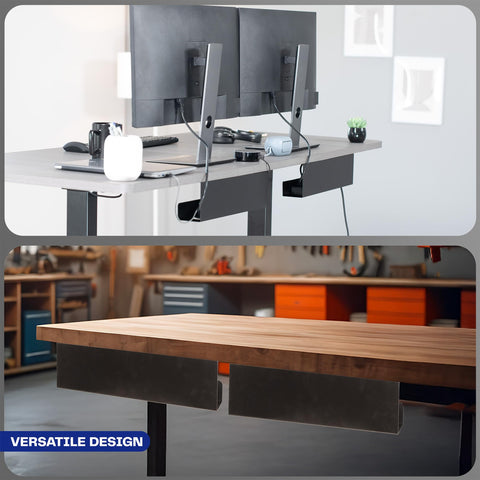 Under Desk 17 Inch Cable Management Trays, 2 Pack Black Cord Organizer installed under office desk
