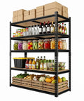 Heavy Duty 5 Tier Adjustable Storage Shelves Rack Holds Up To 3000 Lbs For Garage Kitchen Basement Pantry Or Warehouse Durable Metal Shelving With Solid Wooden Boards 72 In High 36 In Wide 16 In Deep Black, loaded with boxes and pantry items