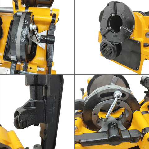 Close-up details of Heavy Duty 220V Electric Pipe Threader And Cutter With Trade Grade NPT BSPT Dies half to three inch, showcasing its durable components.