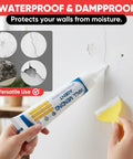 Person using All In One Drywall Repair Kit for small cracks holes and dents with quick squeeze scrape and smooth application.