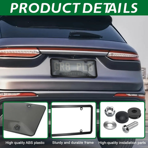 Two Pack Clear License Plate Cover And Frame Set With Screws And Caps, Rust Proof Transparent Shield For Standard US Plates, on car