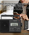 Go-To Portable AM FM SW Radio With AC DC Power ATS Auto Scan LCD Clock Display USB And SD Card MP3 Player Headphone Jack