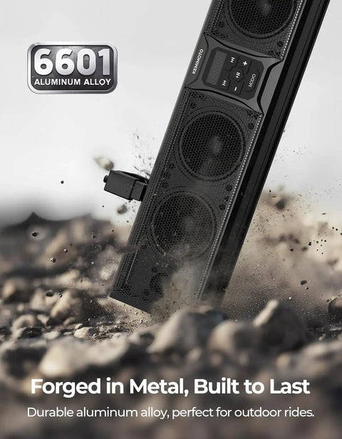 Six Speaker Metal UTV Sound Bar, 25 Inch IP65 Waterproof ATV and Golf Cart Speaker With RGB Lights on rocky ground