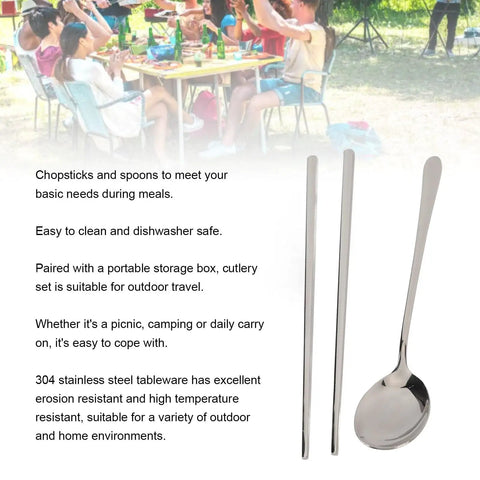 Stainless Steel Travel Utensils Set With Case, Portable Silverware Kit With Chopsticks And Spoon, suitable for outdoor meals
