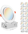 Ultra Thin 6 Inch LED Recessed Gimbal Lights With J Box No Fuss Install 12W Dimmable 5 Color Temp Switchable From 2700K To 5000K